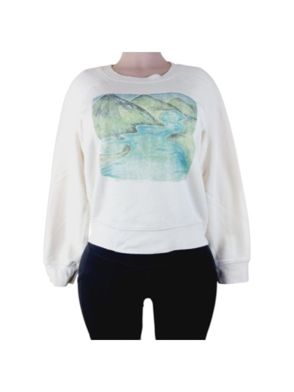 Madewell Women's White Green Mountain Graphic Pullover Sweatshirt Size M
